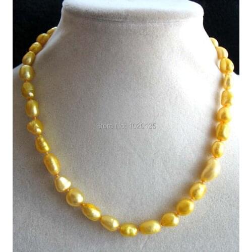Freshwater pearl yellow 8-10mm baroque nature necklace 16inch wholesale