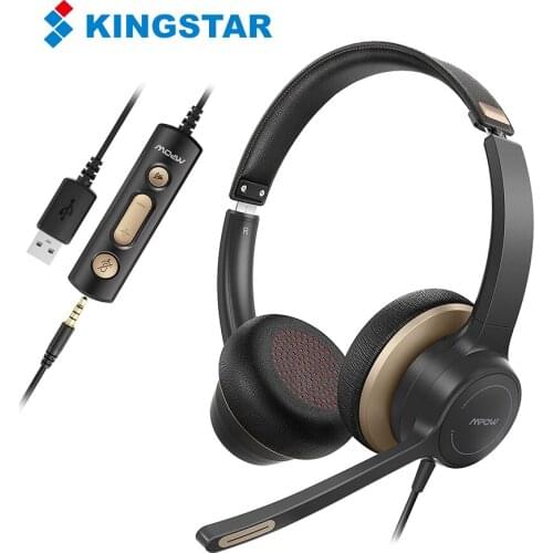 KINGSTAR HC6 USB Wired Headset 3.5mm On-Ear Computer Headphones with Microphone Mute Skype Call Center Headsets for PC Laptop