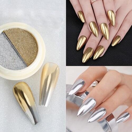 1 Box Double Color Mirror Nail Glitter Powder Metallic Color Gold Silver Solid Nail Powder Pigment Dust DIY Nail Art Decorations