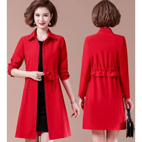 Plus Size 5XL Womens Trench Coat New Spring Autumn Thin Mid Long Coat Single Breasted Middle-aged Female Windbreaker Outerwear
