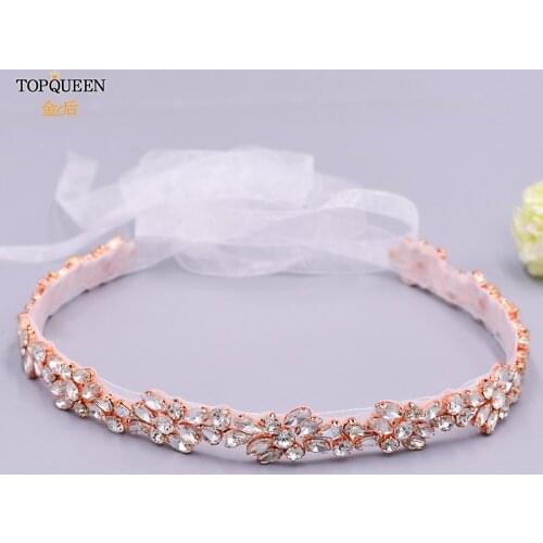 TOPQUEEN S437-RG Bride Wedding Belt Rose Gold Belt Jewelled Belt Rhinestone Belts Applique Party Belt Waist Belt for Women