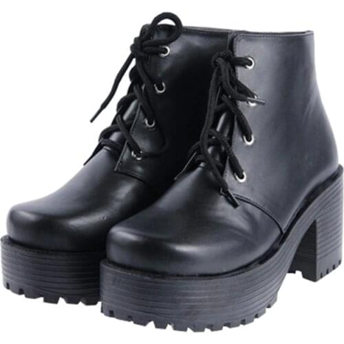 Princess sweet punk shoes Star with a PUNK thick COS Harajuku high-heeled boots lace up boots punk student Muffin pu9635
