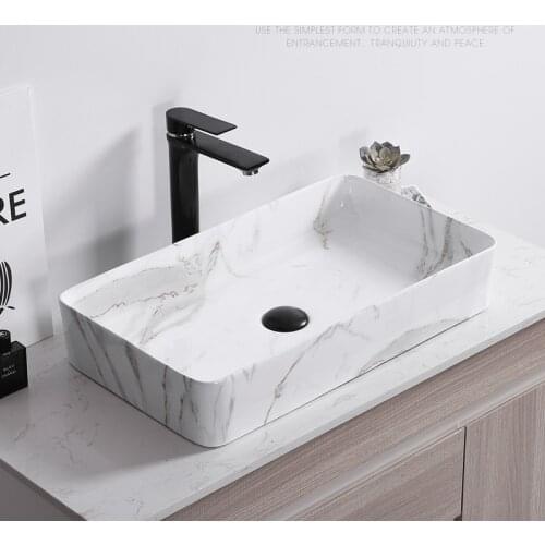 Nordic Simple Marble Pattern Art Above Counter Wash Basin Home Toilet Ceramic Bathroom Vessel Sink Square Washbasin Faucet