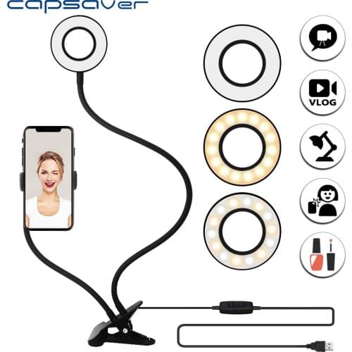 Capsaver Selfie LED Ring Light Tabletop Shooting Ring Lamps Studio Light with Phone Holder for iPhone Youtube Video Photo Makeup