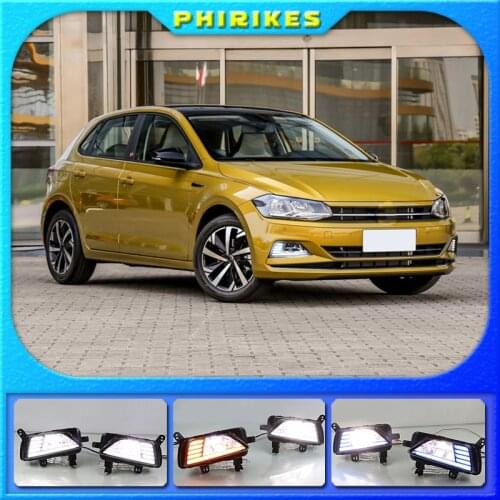 Sequential Yellow Turn Signal Function 12V Car DRL LED Daytime Running Light Fog Lamp For Volkswagen Polo 2018 2019