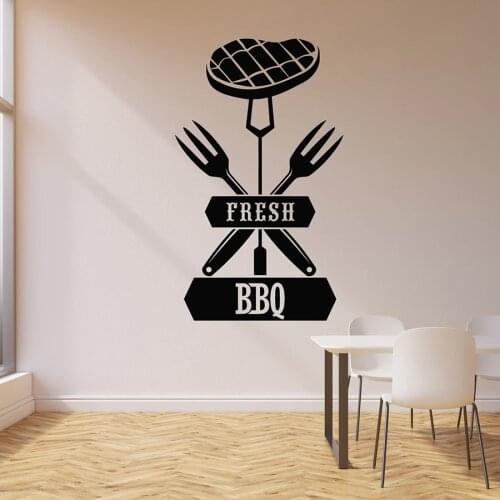Fresh BBQ Wall Decal Meat Beef Forks Grill Menu Steakhouse Interior Decor Vinyl Window Stickers Creative Mural Lettering M237