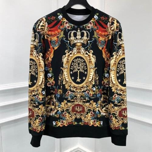 Autumn Winter Chic Mens casual print sweatshirts High quality retro ptint O-neck hoodie tops C387