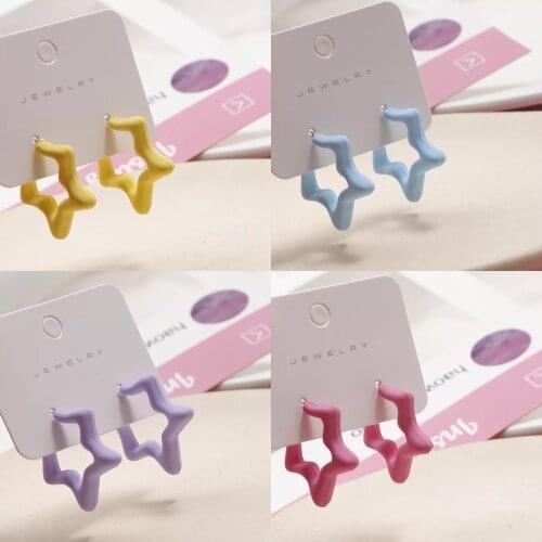 Vintage Women Five-pointed Star Cute Stud Earrings New Fashion Multiple Colour Pentagram Statement Small Earrings Jewelry Gifts