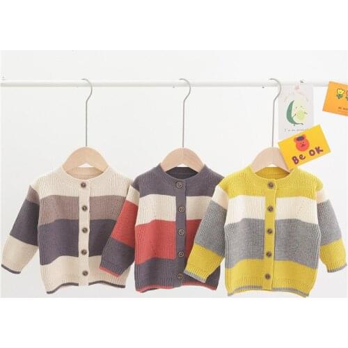 Toddler Boys Knitted Cardigan Child Clothes Autumn New Kids Korean Striped Knitted Sweater Coat For Boy 2-5 Y Baby Kids Sweaters