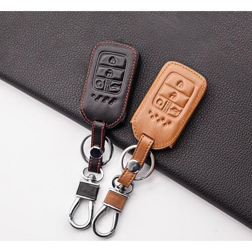 High Quality Leather car key cover wallet For Honda Civic Crv Crad V Accord Pilot 2015-2018 4 button smart remote control