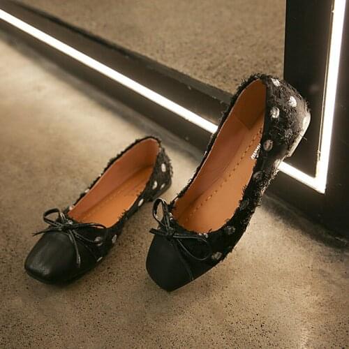 2020 Women Single Shoes New Flat Sole Fashion Square Retro Bow-knot Low Soft Bottom Joker Comfortable Women Shoes U19-46