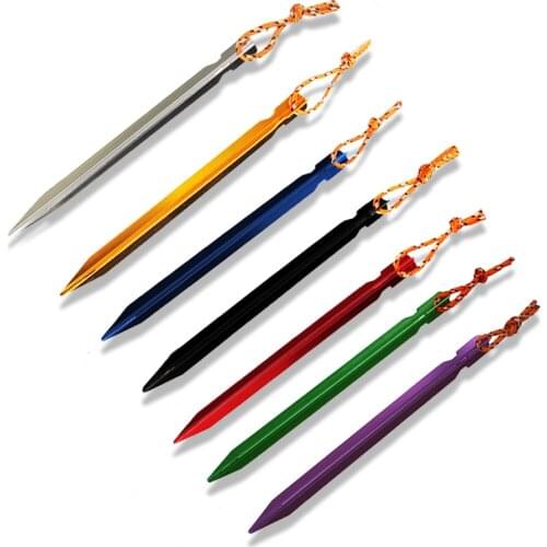 10pcs Tent Pegs 18cm Aluminum Alloy Tent Stake with Rope Outdoor Tent Nail Peg Tent Accessories Equipment