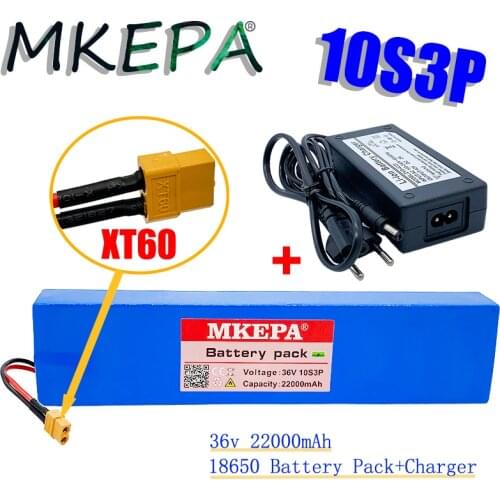 10S3P 36V22Ah 18650 rechargeable lithium battery pack 10S3P 500W high power 22000mAh large capacity with BMS + XT60 plug+Charger