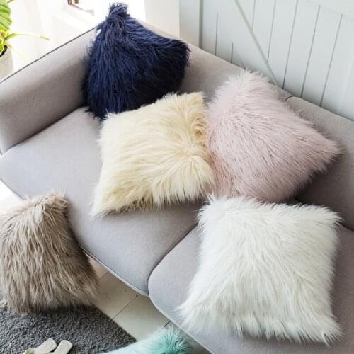 18 Inch Luxury Faux Fur Throw Pillow Case Cushion Cover White Navy Ivory for Sofa Bedroom Car Soft 45x45cm Home Decorative