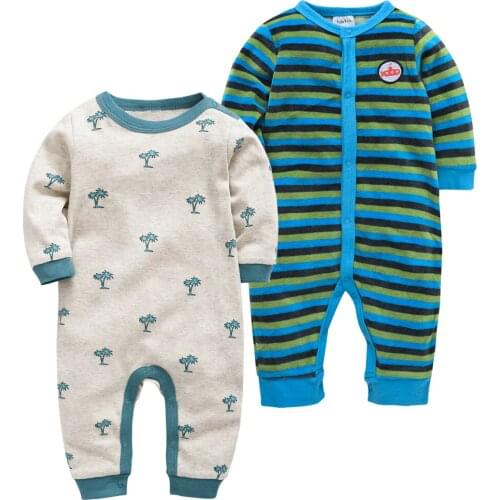Honeyzone Ropa De Bebe Varon Green Stripe Toddler Boy Romper Cartoon Print Soft Baby Onesie Clothing Set 0-12M Jumpsuit