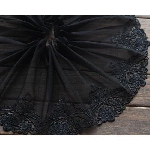 2 Yards Lace Trim Black Flower Embroidered Tulle Lace 7.87 Inches Wide High Quality