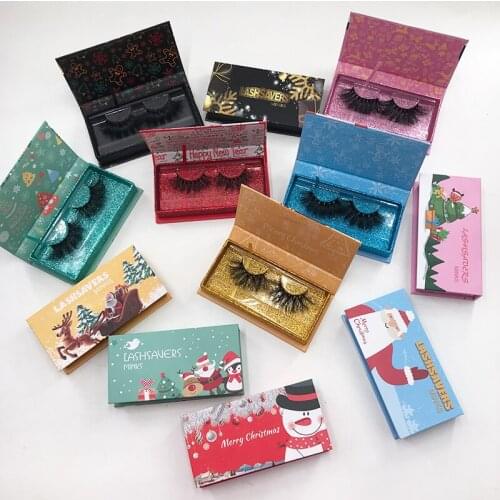 3D False Lashes 15-25mm Customized Christmas Lash Packaging Makeup Empty Mink Lashes Box DHL Free Shipping