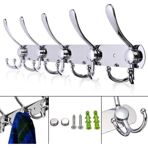 5Hooks Coat Clothes Door Holder Rack Hook Durable Wall Mounted Hanger Stainless Steel Hanging Hooks Wall Hooks