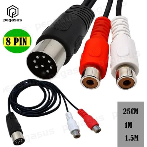 8 Pin Din Male Plug to 2-RCA Female Adapter Cable For Musical Instrument Audio Equipment