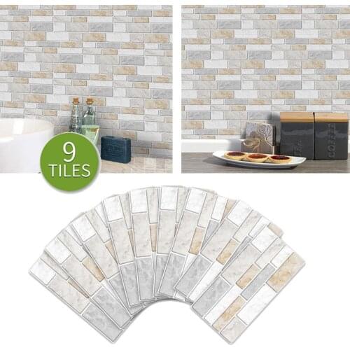 9Pcs 3D Three-dimensional Wall Sticker For Living Room TV Background Wall Sticker Self-adhesive Brick Pattern Wallpaper Decor