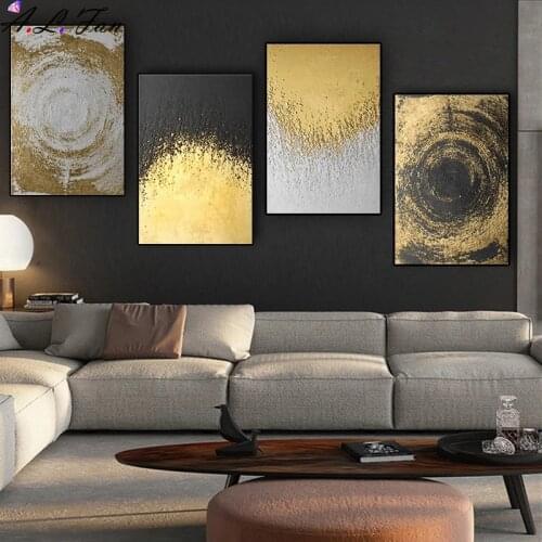 Abstract golden circles modern contemporary posters and prints canvas painting scandinavian art wall picture for living room