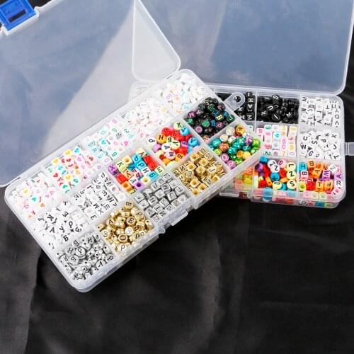 Russian English Letter Acrylic Beads 1040pc Square Flat Alphabet Cube Beads Charms Bracelet Necklace For Jewelry Making DIY Set