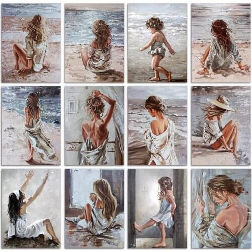 Full Square/Round Drill 5D Diy Diamond Painting Girl 3D Diamond Embroidery Seaside Portrait Cross Stitch Mosaic Home Decorations