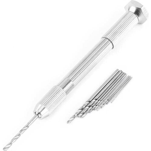 Diamond Drill Silver Color Hand Twist Drill With 10 HHS Drill Bits Drilling Tool for PCB Watch Repair Drill Bits Hand Tool