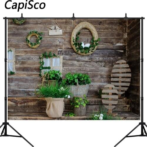 Capisco Spring Easter Eggs Backdrops For Photography Wreath Wooden Wall Party Baby Portrait Photo Backgrounds Studio Props