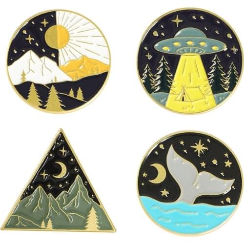 Sun And Moon Alternation Enamel Pins Natural Landscape Brooch Lapel Badge Bag Jewelry Gift For Friends