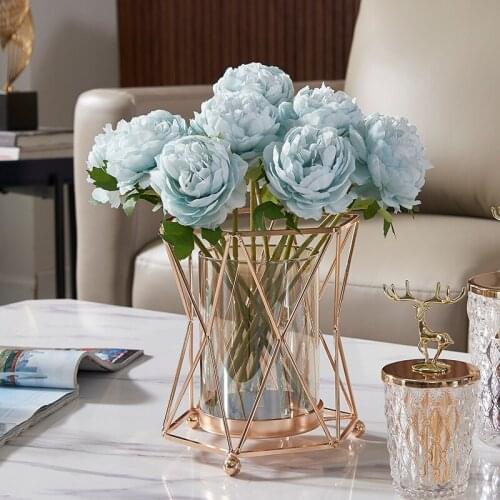 European Glass Vase Creative Metal Artificial Flower Vases Set Living Room Table Ornaments Luxury Home Decoration Crafts Gifts