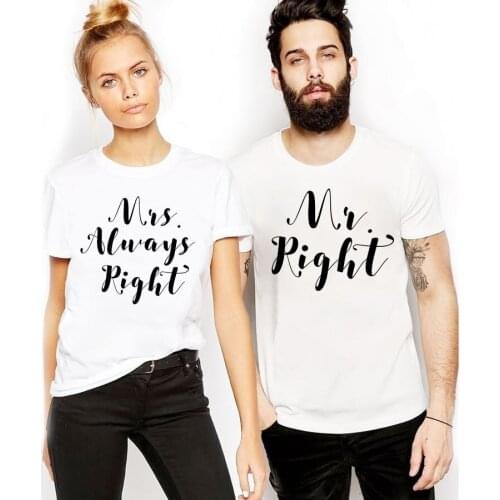 Print Men T Shirt Summer Shirts For Men Mr Right Mrs Always Right T Shirt Couple Valentines Gift Hubby Wifey Funny Tee Shirt