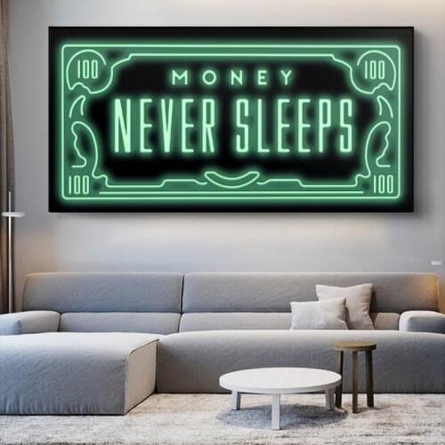 Money Never Sleeps Canvas Art Posters And Prints Inspiring Phrases Canvas Paintings On the Wall Art Pictures Home Wall Decor