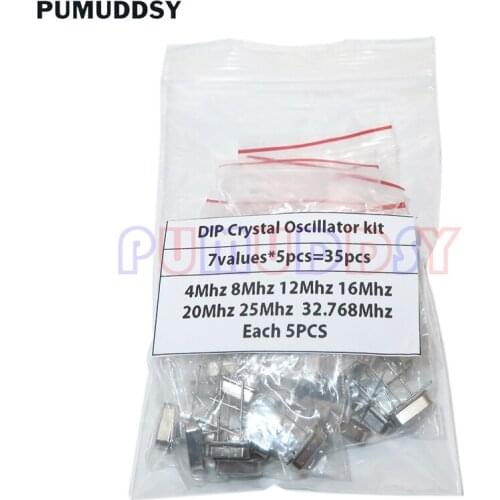 35PCS 32.768Khz 6Mhz 8Mhz 11.0592Mhz 12Mhz 16Mhz 20Mhz Crystal Oscillator Kit HC-49S Kit Assortment 5PCS New And PUMUDDSY