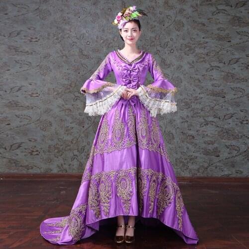 Royal Gothic Medieval Renaissance Victorian Party Purple Costumes with Trailer