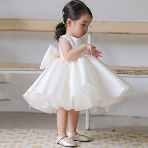 New Lace Baby Girls Clothes Birthday Dresses Bow Tutu Kids Formal Party Wear Baptism Christening Dresses for Infant Princess