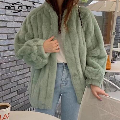 Korean Girls Ulzzang Harajuku Faux Fur Coat Women Winter Thick Warm Padded Jackets Street Fashion Faux Rabbit Fur Jackets Coats