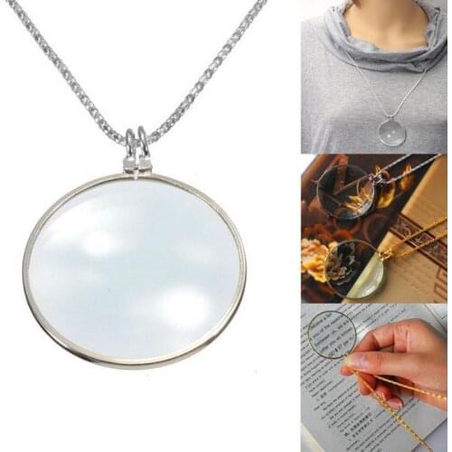 HOT SALES!!! 5x Magnifier Round Reading Magnifying Glass Lens Pendant Long Chain Necklace Women Men Necklace Magnifier Chain