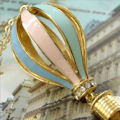 70% Hot Sell Fashion Colorful Hot Air Fire Balloon Pendant Long Necklace Charm Sweater Chain