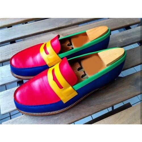 Handmade Color Matching Pu Leather Loafers Everyday All-match Casual Shoes Mens Lazy Shoes Fashion New Pumps HL040