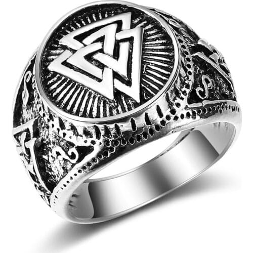 Norway pirate Viking Valknut Symbol Odin Rings for Men Vintage Punk Gothic Finger Rings Fashion Hip Hop Rock Rings Party Jewelry
