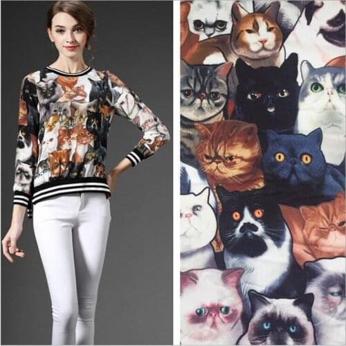 The New Summer Dress Satin printed fabric simulation cute cat animal pattern free shipping