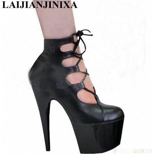 New 15cm Mature seduction mysterious black sexy ultra high heel shoe, Roman style hollowed out high heels Dance Shoes