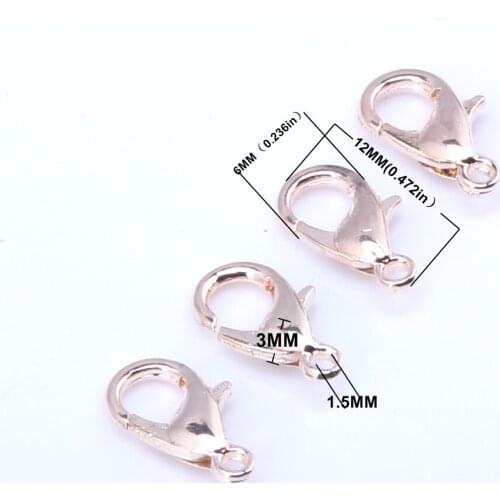 OlingArt 12mm 36pcs/lot lobster clasp Plating Rose golden Metal Color DIY Bracelets/necklace Jewelry making Connectors