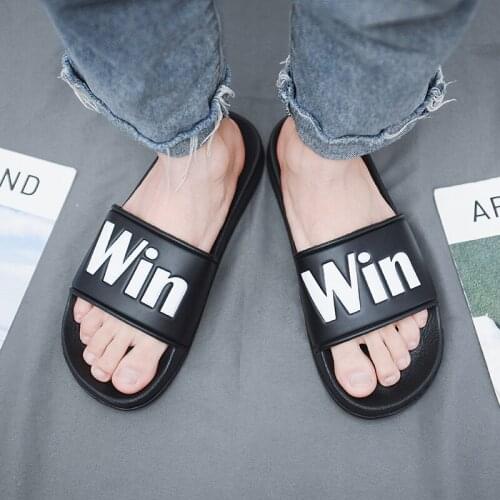 Off-Bound Summer Men Slippers Creative 'WIN' Indoor Home Slides Bathroom Slippers Loafers Outdoor Clogs Garden Shoes Beach Mules