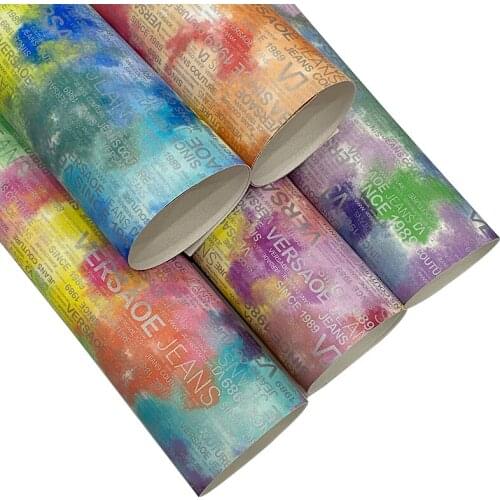 Letter Printed Cloud Iridescent Color Changing Matte Frosted PU Artificial Leather Fabric for Making Shoe/Bag/Hair Bow