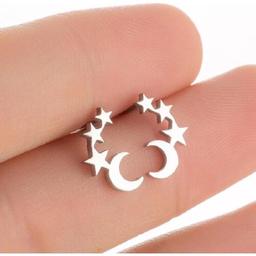 Moon Star Ear Climber Tiny Star Moon Stud Earrings For Women Everyday Teen Mothersday Celestial Birthday Gift Jewelry Earrring