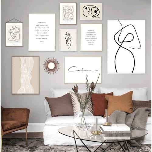 Nordic Posters And Prints Pictures For Living Roo Nordic Simple Wall Art Canvas Painting Drew Line Face Flower Abstract Painting