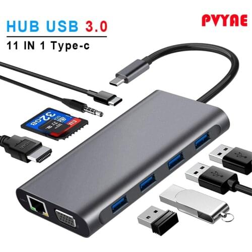 USB Type C HUB to 3.0 USB HDMI-compatible RJ45 USB HUB for MacBook Pro Laptop USB Splitter Multi 11 Ports Type C HUB USB-C HUB