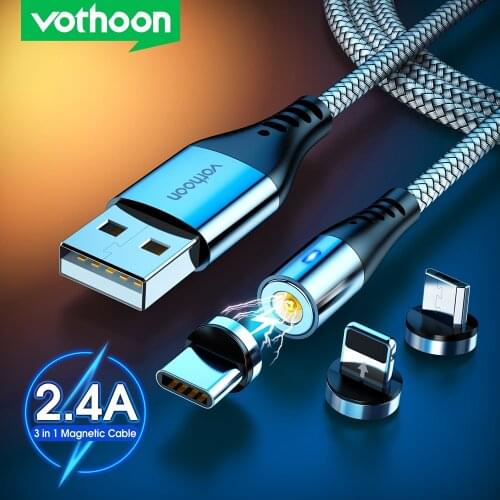 Vothoon 2.4A Magnetic Micro USB Type C Cable For iphone 11 Pro Xs Samsung S10 S7 Xiaomi Magnet Charger Mobile Phone Cable Cord